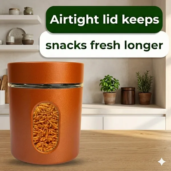 Dribble_Stainless_Steel_Storage_Jar_Set_Of_2_With_Glass_Window_|_Airtight_Kitchen_Canister_Containers_For_Rice,_Pulses,_Spices_&_Dry_Fruits_|_Moisture_Proof_(Orange)_(400Ml_Each)