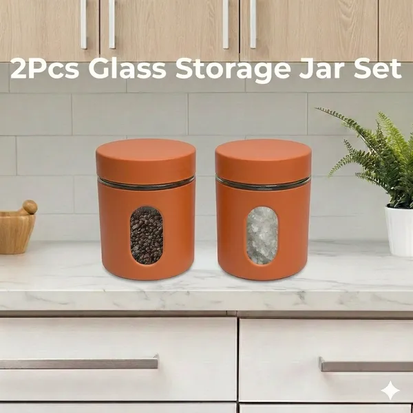 Dribble_Stainless_Steel_Storage_Jar_Set_Of_2_With_Glass_Window_|_Airtight_Kitchen_Canister_Containers_For_Rice,_Pulses,_Spices_&_Dry_Fruits_|_Moisture_Proof_(Orange)_(400Ml_Each)