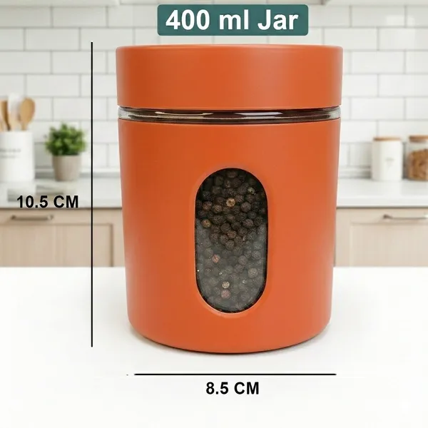 Dribble_Stainless_Steel_Storage_Jar_Set_Of_2_With_Glass_Window_|_Airtight_Kitchen_Canister_Containers_For_Rice,_Pulses,_Spices_&_Dry_Fruits_|_Moisture_Proof_(Orange)_(400Ml_Each)