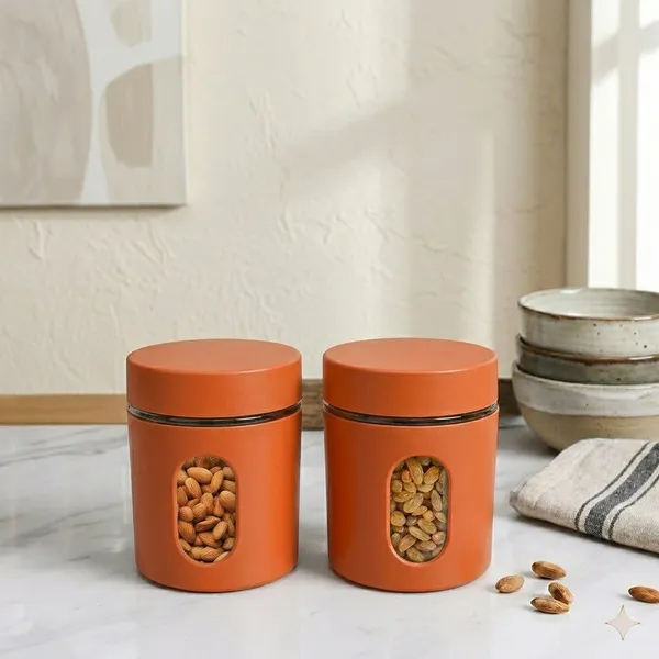 Dribble_Stainless_Steel_Storage_Jar_Set_Of_2_With_Glass_Window_|_Airtight_Kitchen_Canister_Containers_For_Rice,_Pulses,_Spices_&_Dry_Fruits_|_Moisture_Proof_(Orange)_(400Ml_Each)