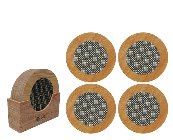 Dribble_Premium_Bamboo_Coaster_Combo_Set_|_Round_Wooden_Tea_&_Coffee_Coasters_6pcs_with_ABS_Holder_+_Bamboo_Heat_Resistant_Pan_Pot_Holder_Coasters_4pcs_|_Table_Protection_Mats_for_Dining_&_Kitchen_Use