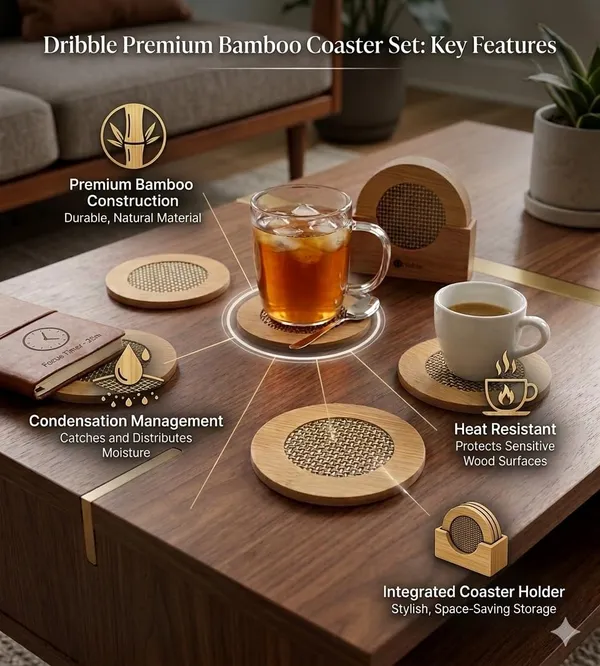 Dribble_Premium_Bamboo_Coaster_Combo_Set_|_Round_Wooden_Tea_&_Coffee_Coasters_6pcs_with_ABS_Holder_+_Bamboo_Heat_Resistant_Pan_Pot_Holder_Coasters_4pcs_|_Table_Protection_Mats_for_Dining_&_Kitchen_Use