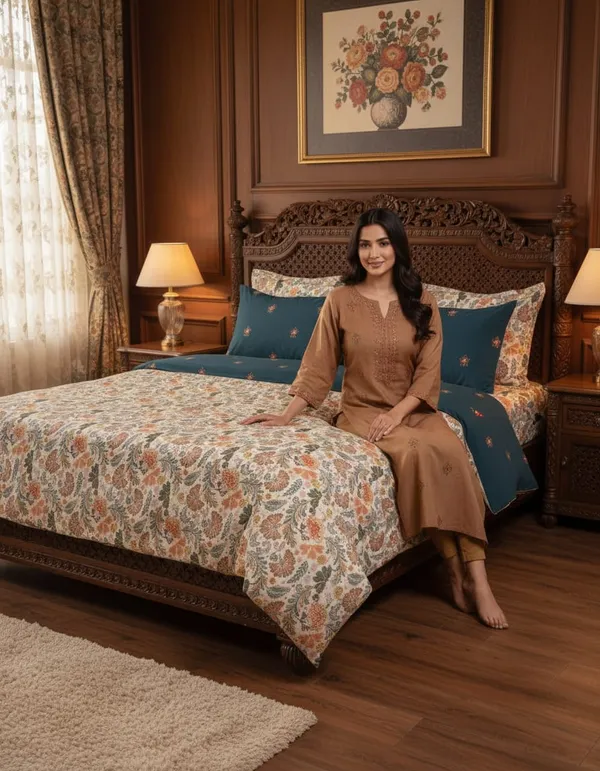 Dribble_King_Size_Bedsheet_210_TC_with_2_Pillow_Covers_�_108_x_108_Inches_Extra_Large_�_Soft_Cotton_Fabric,_Breathable_Printed_Bedding_Set_for_Bedroom_Home_Hotel_Design_-_Eternal_Spring