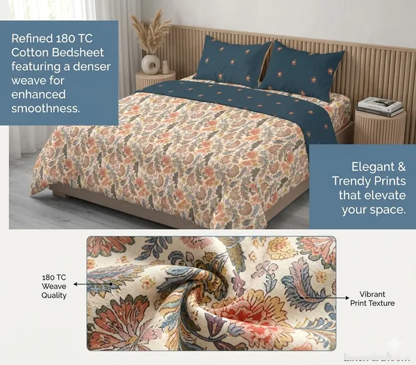 Dribble_King_Size_Bedsheet_210_TC_with_2_Pillow_Covers_�_108_x_108_Inches_Extra_Large_�_Soft_Cotton_Fabric,_Breathable_Printed_Bedding_Set_for_Bedroom_Home_Hotel_Design_-_Eternal_Spring