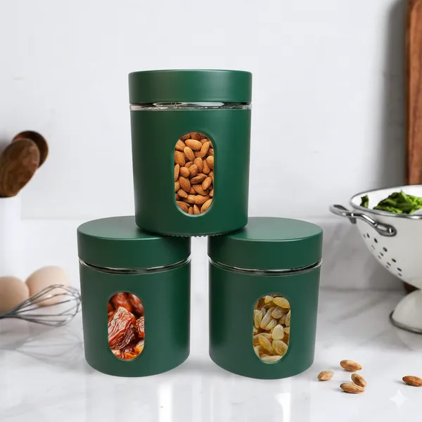 Dribble_Stainless_Steel_Storage_Jar_Set_Of_3_With_Glass_Window_|_Airtight_Kitchen_Canister_Containers_For_Rice,_Pulses,_Spices_&_Dry_Fruits_|_Moisture_Proof_(Green)_(400Ml_Each)