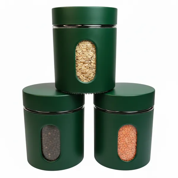 Dribble_Stainless_Steel_Storage_Jar_Set_Of_3_With_Glass_Window_|_Airtight_Kitchen_Canister_Containers_For_Rice,_Pulses,_Spices_&_Dry_Fruits_|_Moisture_Proof_(Green)_(400Ml_Each)