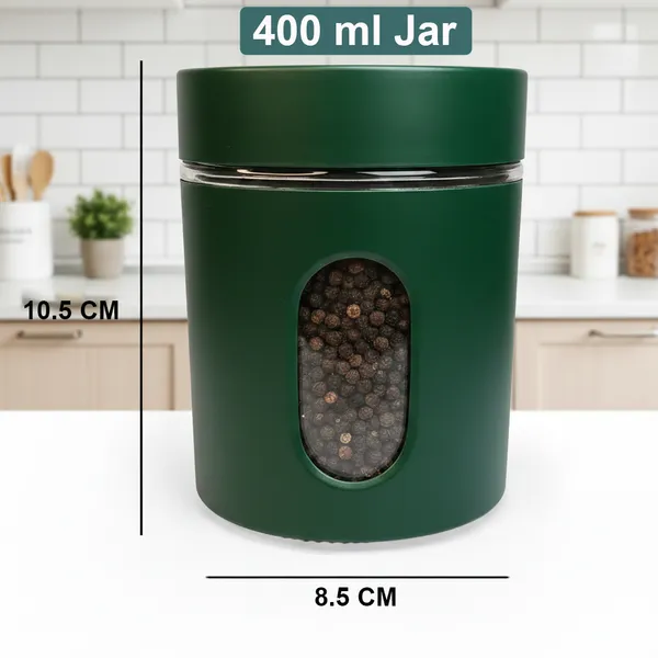 Dribble_Stainless_Steel_Storage_Jar_Set_Of_3_With_Glass_Window_|_Airtight_Kitchen_Canister_Containers_For_Rice,_Pulses,_Spices_&_Dry_Fruits_|_Moisture_Proof_(Green)_(400Ml_Each)