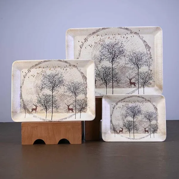 Dribble_Melamine_Serving_Tray_Set_Of_3_Small_23Cm_L_X17Cm_W_X2_5_Cm_H_Medium_31_5_Cm_L_X_23_5_Cm_W_X2_5_Cm_H_And_Large_38Cm_L_X27_5_Cm_W_X2_5_Cm_H_Tray_Shape_Rectangular_Design_Antique
