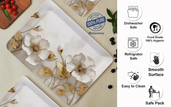 Dribble_100_Pure_Melamine_Serving_Tray_Set_Of_3_Small_Medium_Large_Food_Grade_Bpa_Free_For_Kitchen_Dining_Serving_Tea_Coffee_And_Meals_Shape_Rectangular_Design_Daisy_Delight