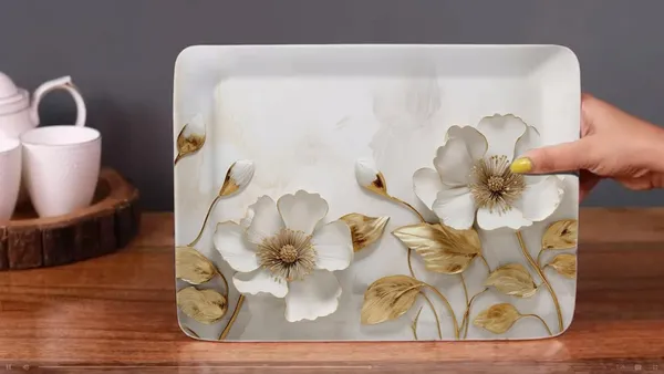 Dribble_100_Pure_Melamine_Serving_Tray_Set_Of_3_Small_Medium_Large_Food_Grade_Bpa_Free_For_Kitchen_Dining_Serving_Tea_Coffee_And_Meals_Shape_Rectangular_Design_Daisy_Delight