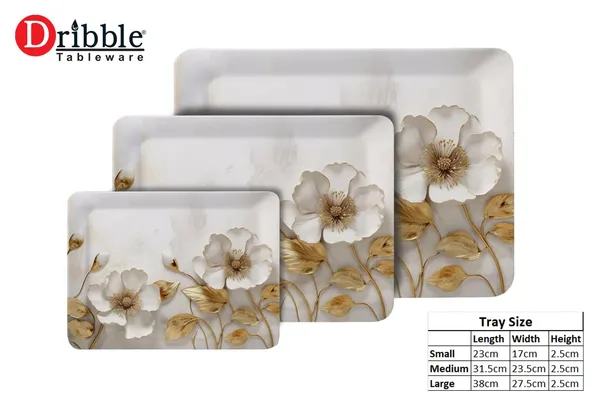 Dribble_100_Pure_Melamine_Serving_Tray_Set_Of_3_Small_Medium_Large_Food_Grade_Bpa_Free_For_Kitchen_Dining_Serving_Tea_Coffee_And_Meals_Shape_Rectangular_Design_Daisy_Delight