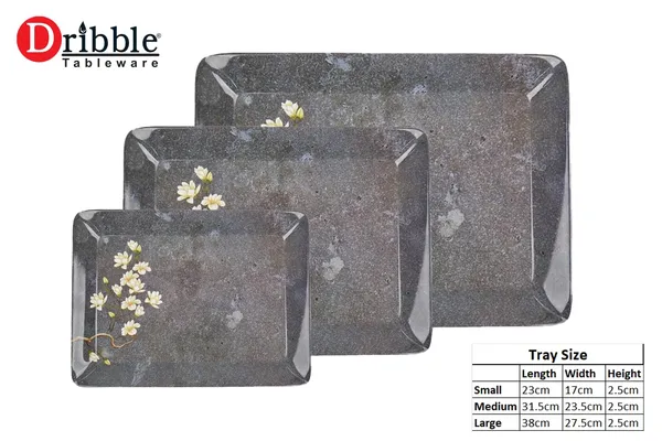 Dribble_100_Pure_Melamine_Serving_Tray_Set_Of_3_Small_Medium_Large_Food_Grade_Bpa_Free_For_Kitchen_Dining_Serving_Tea_Coffee_And_Meals_Shape_Rectangular_Design_Midnight_Bloom