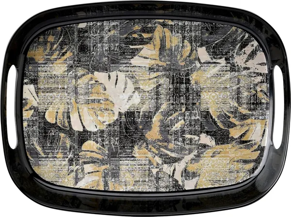 Dribble_100%_Pure_Melamine_Serving_Tray_with_Handle_Medium,_Food_Grade,_BPA_Free,_for_Kitchen,_Dining,_Serving_Tea,_Coffee_and_Meals,_Shape_Rectangular,_Design:_Earthy_Bloom