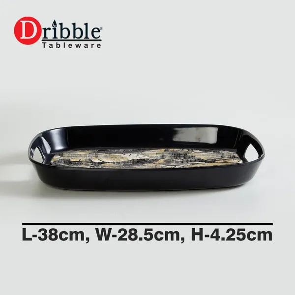 Dribble_100%_Pure_Melamine_Serving_Tray_with_Handle_Medium,_Food_Grade,_BPA_Free,_for_Kitchen,_Dining,_Serving_Tea,_Coffee_and_Meals,_Shape_Rectangular,_Design:_Earthy_Bloom