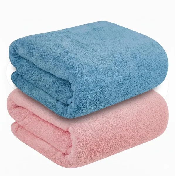 Dribble_Coral_Fleece_Weft_Knitting_400_Gsm_Bath_Towel_70_Cm_X_140_Cm_Ultra_Soft_Quick_Dry_Highly_Absorbent_Lightweight_Skin_Friendly_Towel_For_Bathroom_Gym_Travel_Pink_Blue_Pack_Of_2
