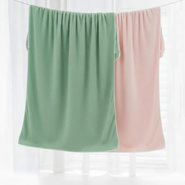Dribble_Coral_Fleece_Weft_Knitting_400_Gsm_Bath_Towel_70_Cm_X_140_Cm_Ultra_Soft_Quick_Dry_Highly_Absorbent_Lightweight_Skin_Friendly_Towel_For_Bathroom_Gym_Travel_Pink_Green_Pack_Of_2