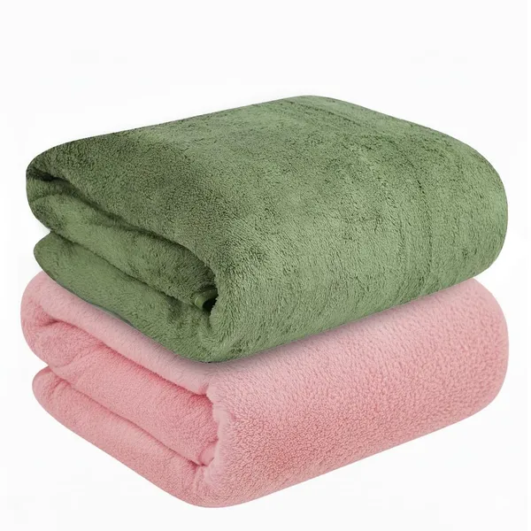 Dribble_Coral_Fleece_Weft_Knitting_400_Gsm_Bath_Towel_70_Cm_X_140_Cm_Ultra_Soft_Quick_Dry_Highly_Absorbent_Lightweight_Skin_Friendly_Towel_For_Bathroom_Gym_Travel_Pink_Green_Pack_Of_2
