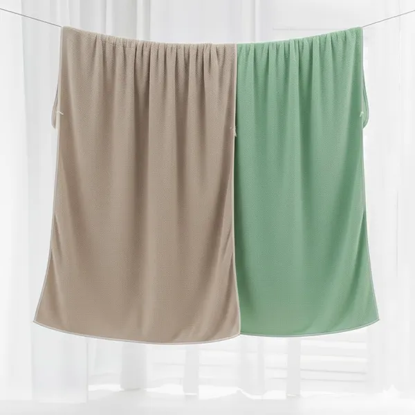 Dribble_Coral_Fleece_Weft_Knitting_400_Gsm_Bath_Towel_70_Cm_X_140_Cm_Ultra_Soft_Quick_Dry_Highly_Absorbent_Lightweight_Skin_Friendly_Towel_For_Bathroom_Gym_Travel_Green_Brown_Pack_Of_2