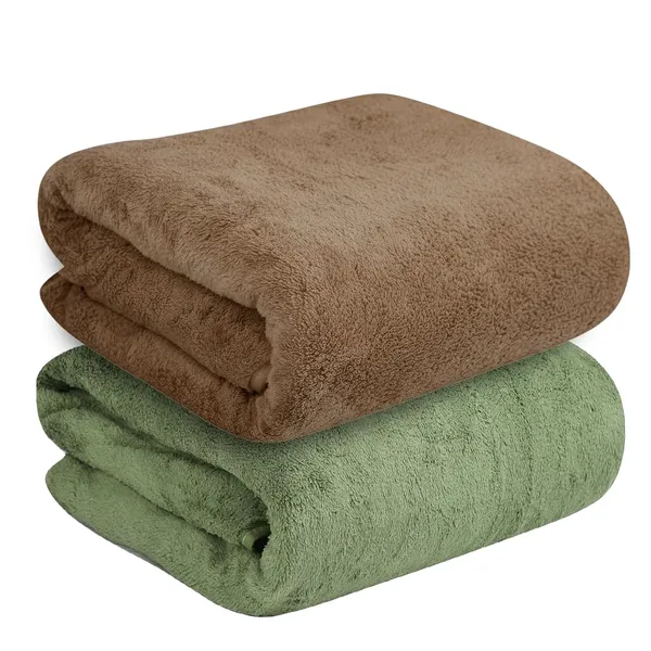 Dribble_Coral_Fleece_Weft_Knitting_400_Gsm_Bath_Towel_70_Cm_X_140_Cm_Ultra_Soft_Quick_Dry_Highly_Absorbent_Lightweight_Skin_Friendly_Towel_For_Bathroom_Gym_Travel_Green_Brown_Pack_Of_2