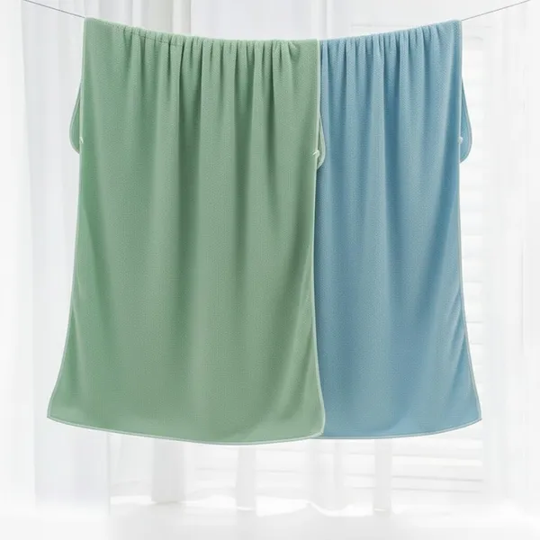 Dribble_Coral_Fleece_Weft_Knitting_400_Gsm_Bath_Towel_70_Cm_X_140_Cm_Ultra_Soft_Quick_Dry_Highly_Absorbent_Lightweight_Skin_Friendly_Towel_For_Bathroom_Gym_Travel_Green_Blue_Pack_Of_2