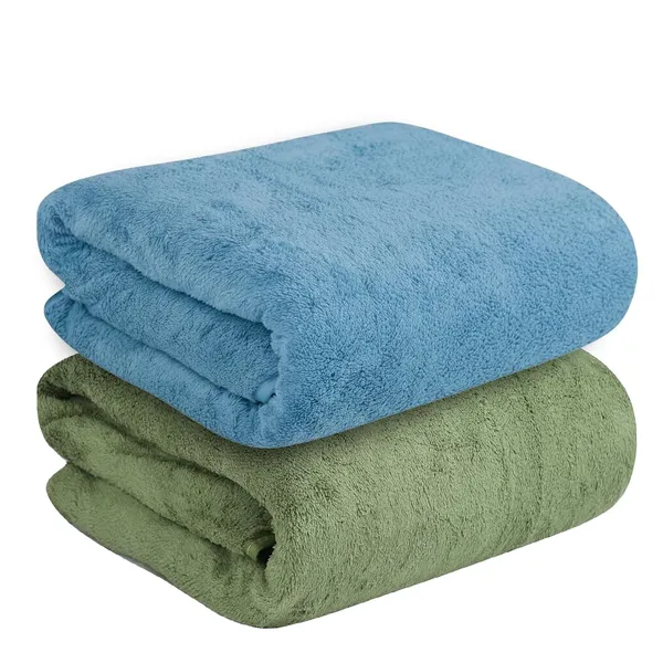 Dribble_Coral_Fleece_Weft_Knitting_400_Gsm_Bath_Towel_70_Cm_X_140_Cm_Ultra_Soft_Quick_Dry_Highly_Absorbent_Lightweight_Skin_Friendly_Towel_For_Bathroom_Gym_Travel_Green_Blue_Pack_Of_2