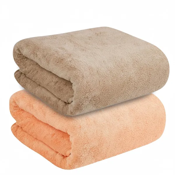 Dribble_Coral_Fleece_450Gsm_Bath_Towel_70X140_Cm_Ultra_Soft_Quick_Dry_Highly_Absorbent_Lightweight_Skin_Friendly_Towel_For_Bathroom_Gym_Travel_Peach_Brown_Pack_Of_2