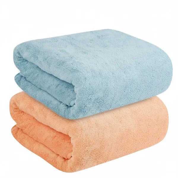Dribble_Coral_Fleece_450Gsm_Bath_Towel_70X140_Cm_Ultra_Soft_Quick_Dry_Highly_Absorbent_Lightweight_Skin_Friendly_Towel_For_Bathroom_Gym_Travel_Peach_Blue_Pack_Of_2