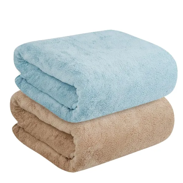 Dribble_Coral_Fleece_450Gsm_Bath_Towel_70X140_Cm_Ultra_Soft_Quick_Dry_Highly_Absorbent_Lightweight_Skin_Friendly_Towel_For_Bathroom_Gym_Travel_Brown_Blue_Pack_Of_2