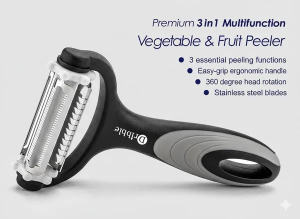 Dribble_Premium_3_In_1_Multi_Functional_Peeler_With_Sharp_Stainless_Steel_Straight_Serrated_And_Julienne_Blades_For_Potatoes_Carrots_Vegetables_Fruits_And_Salads_Black_Gray_Pack_Of_1_-_Pack_Of_2