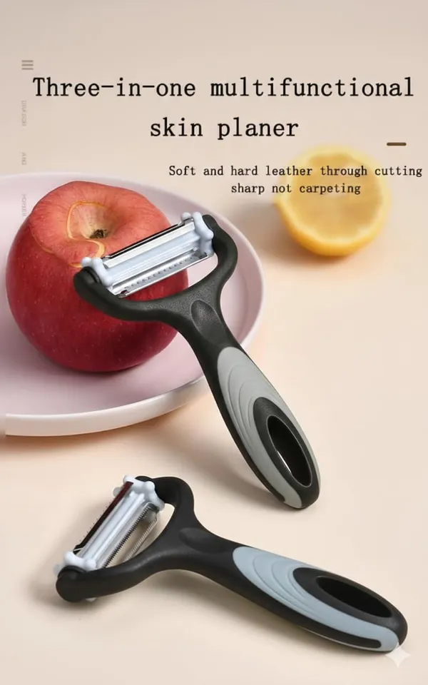 Dribble_Premium_3_In_1_Multi_Functional_Peeler_With_Sharp_Stainless_Steel_Straight_Serrated_And_Julienne_Blades_For_Potatoes_Carrots_Vegetables_Fruits_And_Salads_Black_Gray_Pack_Of_1_-_Pack_Of_2