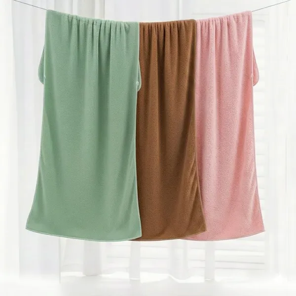 Dribble_Coral_Fleece_Weft_Knitting_400Gsm_Bath_Towel_70X140Cm_Ultra_Soft_Quick_Dry_Highly_Absorbent_Lightweight_Skin_Friendly_Towel_For_Bathroom_Gym_Travel_Brown_Green_Pink_Pack_Of_3