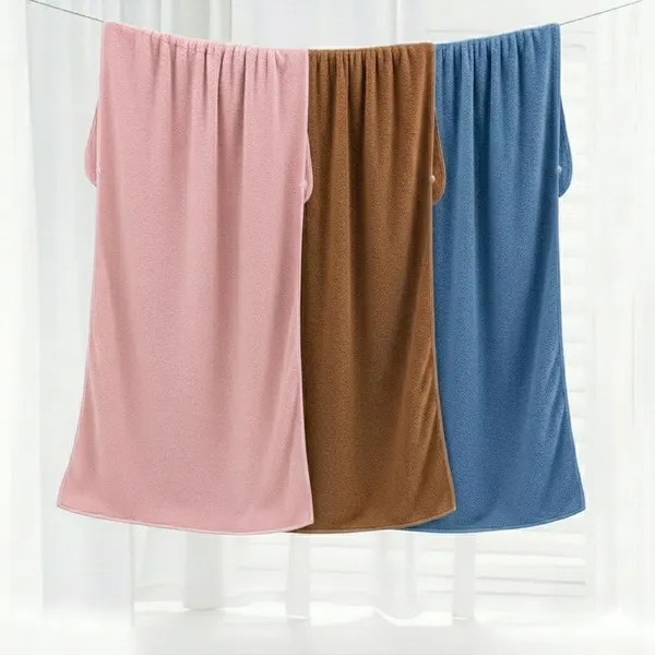 Dribble_Coral_Fleece_Weft_Knitting_400Gsm_Bath_Towel_70_X_140_Cm_Ultra_Soft_Quick_Dry_Highly_Absorbent_Lightweight_Skin_Friendly_Towel_For_Bathroom_Gym_Travel_Brown_Blue_Pink_Pack_Of_3