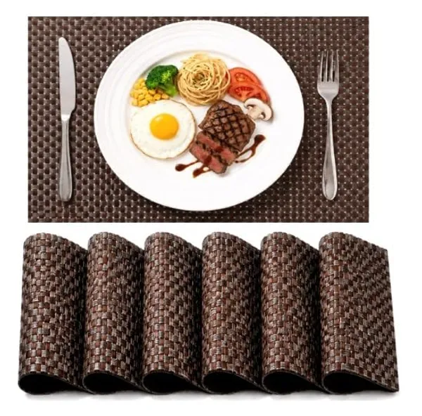 Dribble_Premium_Anti_Uv_Mesh_Woven_Pvc_Table_Placemats_Set_Of_6_Non_Slip_Heat_Resistant_Washable_Dining_Table_Mats_For_Kitchen_Dining_Office_45Cm_X_30Cm_Durable_Textured_Design_Brown