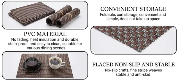 Dribble_Premium_Anti_Uv_Mesh_Woven_Pvc_Table_Placemats_Set_Of_6_Non_Slip_Heat_Resistant_Washable_Dining_Table_Mats_For_Kitchen_Dining_Office_45Cm_X_30Cm_Durable_Textured_Design_Brown