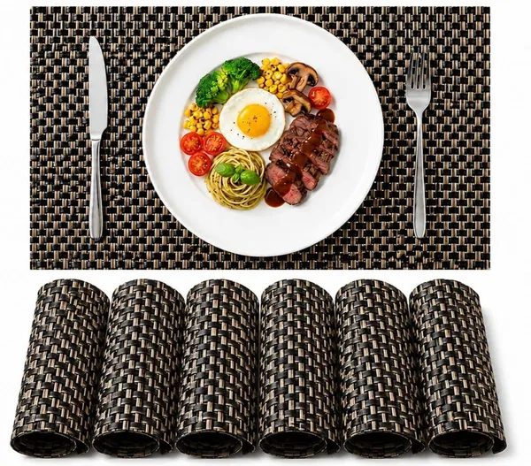 Dribble_Premium_Anti_Uv_Mesh_Woven_Pvc_Table_Placemats_Set_Of_6_Non_Slip_Heat_Resistant_Washable_Dining_Table_Mats_For_Kitchen_Dining_Office_45Cm_X_30Cm_Durable_Textured_Design_Black
