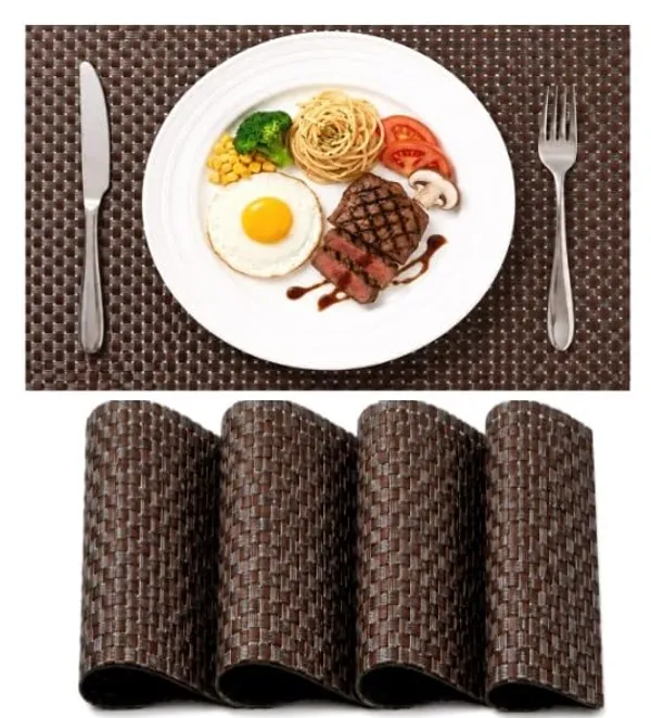 Dribble_Premium_Anti_Uv_Mesh_Woven_Pvc_Table_Placemats_Set_Of_4_Non_Slip_Heat_Resistant_Washable_Dining_Table_Mats_For_Kitchen_Dining_Office_45Cm_X_30Cm_Durable_Textured_Design_Brown