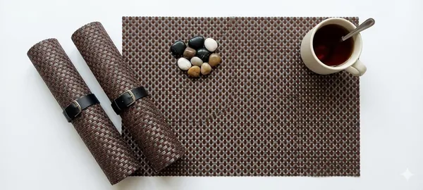 Dribble_Premium_Anti_Uv_Mesh_Woven_Pvc_Table_Placemats_Set_Of_4_Non_Slip_Heat_Resistant_Washable_Dining_Table_Mats_For_Kitchen_Dining_Office_45Cm_X_30Cm_Durable_Textured_Design_Brown