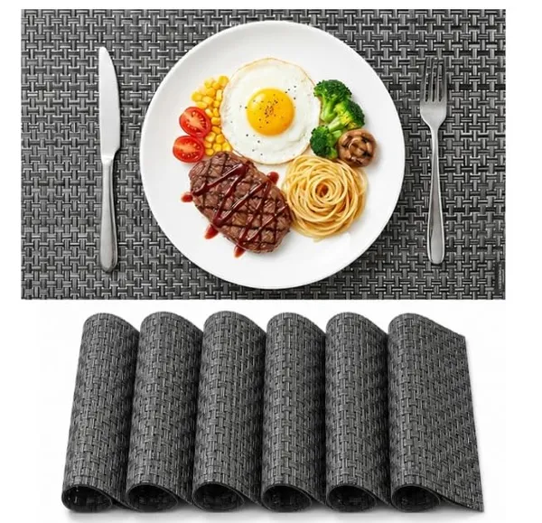 Dribble_Premium_Anti_Uv_Mesh_Woven_Pvc_Table_Placemats_Set_Of_6_Non_Slip_Heat_Resistant_Washable_Dining_Table_Mats_For_Kitchen_Dining_Office_45Cm_X_30Cm_Durable_Textured_Design_Grey