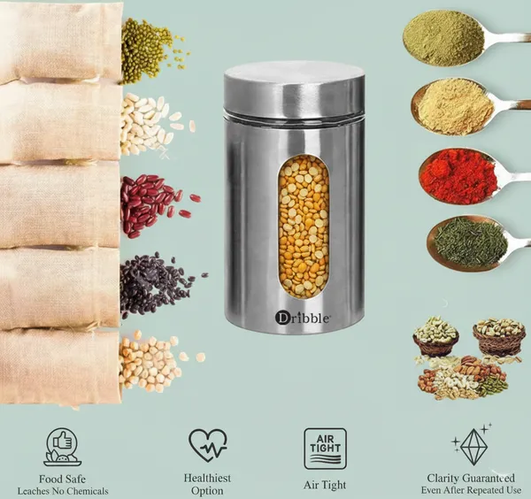 Dribble_Stainless_Steel_Glass_Window_Jar_Set_Of_3_|_Airtight_See-Through_Kitchen_Storage_Canister_With_Transparent_Window_|_Steel_Snack,_Masala,_Spice,_Pickle,_Fryums_&_Cookie_Container(600ml,_900ml)