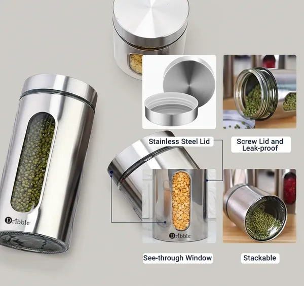 Dribble_Stainless_Steel_Glass_Window_Jar_Set_Of_3_|_Airtight_See-Through_Kitchen_Storage_Canister_With_Transparent_Window_|_Steel_Snack,_Masala,_Spice,_Pickle,_Fryums_&_Cookie_Container(600ml,_900ml)