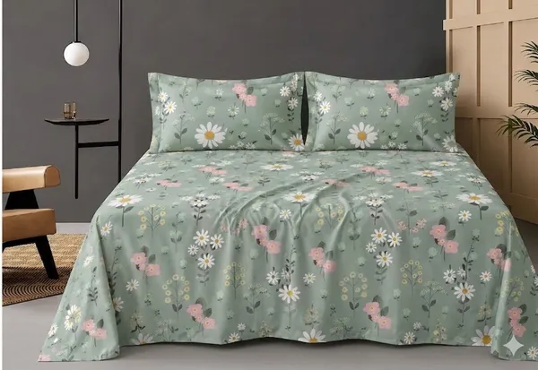 Dribble_Olive_Bloom_Queen_Size_Bedsheet_with_2_Pillow_Covers_|_186_TC_Soft_Cotton_Feel_Bed_Sheet_|_Breathable_Printed_Bedding_Set_|_Skin-Friendly_&_Durable_for_Bedroom,_Home_&_Hotel