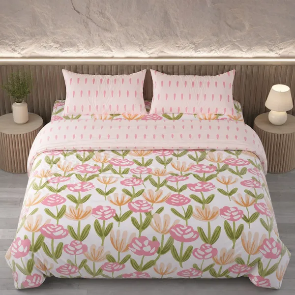 Dribble_King_Size_Bedsheet_210_TC_with_2_Pillow_Covers_�_108_x_108_Inches_Extra_Large_�_Soft_Cotton_Fabric,_Breathable_Printed_Bedding_Set_for_Bedroom_Home_Hotel_Design_-_Rose_Blush