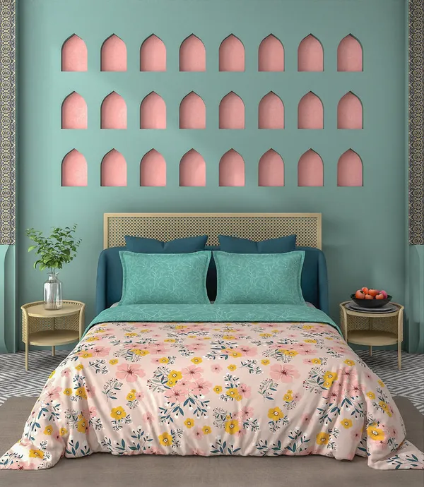 Dribble_King_Size_Bedsheet_210TC_with_2_Pillow_Covers_108x108_Inches_Extra_Large_�Soft_Cotton_Fabric,_Breathable_Printed_Bedding_Set_for_Bedroom_Home_Hotel_Design-Wildflower_Charm