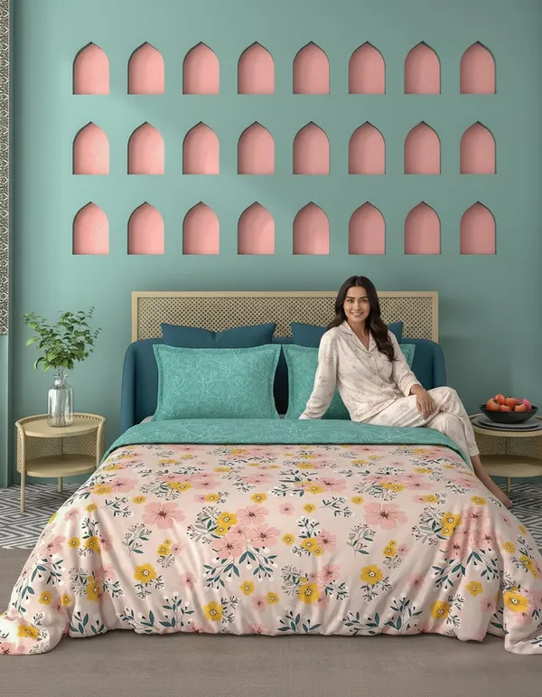 Dribble_King_Size_Bedsheet_210TC_with_2_Pillow_Covers_108x108_Inches_Extra_Large_�Soft_Cotton_Fabric,_Breathable_Printed_Bedding_Set_for_Bedroom_Home_Hotel_Design-Wildflower_Charm