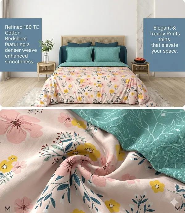 Dribble_King_Size_Bedsheet_210TC_with_2_Pillow_Covers_108x108_Inches_Extra_Large_�Soft_Cotton_Fabric,_Breathable_Printed_Bedding_Set_for_Bedroom_Home_Hotel_Design-Wildflower_Charm