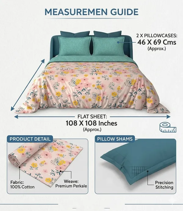 Dribble_King_Size_Bedsheet_210TC_with_2_Pillow_Covers_108x108_Inches_Extra_Large_�Soft_Cotton_Fabric,_Breathable_Printed_Bedding_Set_for_Bedroom_Home_Hotel_Design-Wildflower_Charm
