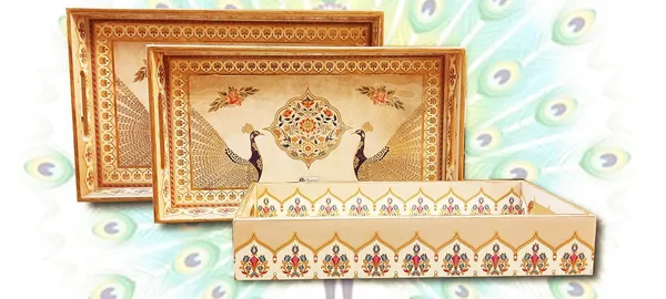 Dribble_Premium_MDF_Wood_Serving_Tray_Set_of_3_|_Gold_Engraved_Decorative_Trays_|_Waterproof_Enamel_Coated_|_Peacock_Plazoo_Design_|_Rectangular_|_16x10,14x8_&12x6_Inch_|_for_Kitchen,_Dining_&_Gifting