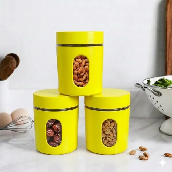 Dribble_Stainless_Steel_Storage_Jar_Set_Of_3_With_Glass_Window_|_Airtight_Kitchen_Canister_Containers_For_Rice,_Pulses,_Spices_&_Dry_Fruits_|_Moisture_Proof_(Yellow)_(730Ml_Each)