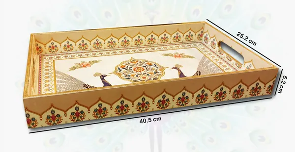 Dribble_Premium_Mdf_Wood_Serving_Tray_Large_Gold_Engraved_Decorative_Trays_Waterproof_Enamel_Coated_Peacock_Plazo_Design_Rectangular_For_Kitchen_Dining_Gifting