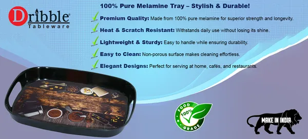 Dribble_100%_Pure_Melamine_Serving_Tray_with_Handle_Small,_Food_Grade,_BPA_Free,_for_Kitchen,_Dining,_Serving_Tea,_Coffee_and_Meals,_Shape_Rectangular,_Design:_Cafe_Culture_Pack_of_2